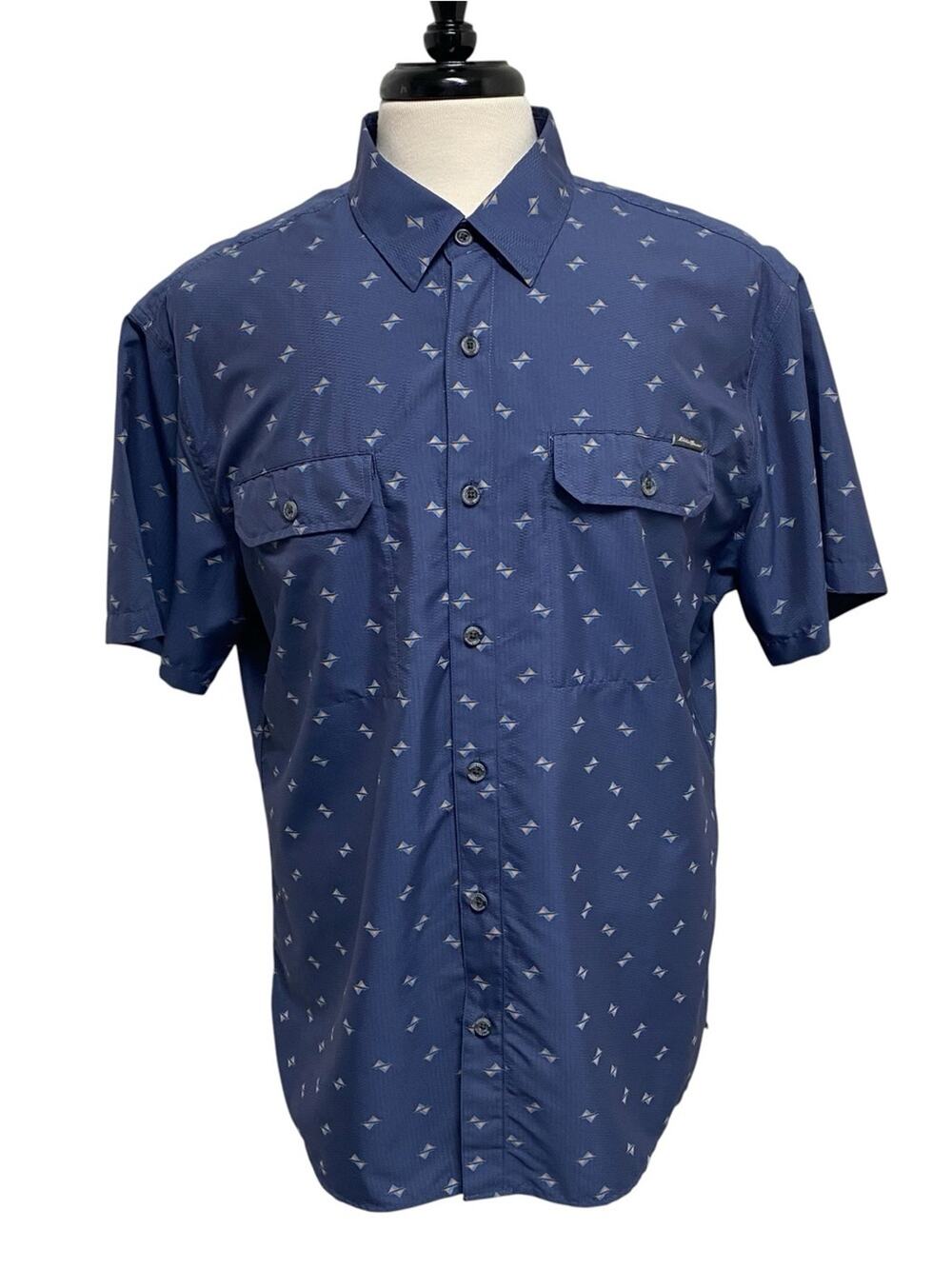 Eddie Bauer Mens XL Travel Classic Shirt Blue Short Sleeve Moisture Wicking